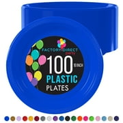 Exquisite 10" Heavy Duty 350 GSM Dark Blue Disposable Party Plastic Plates - 100 Count