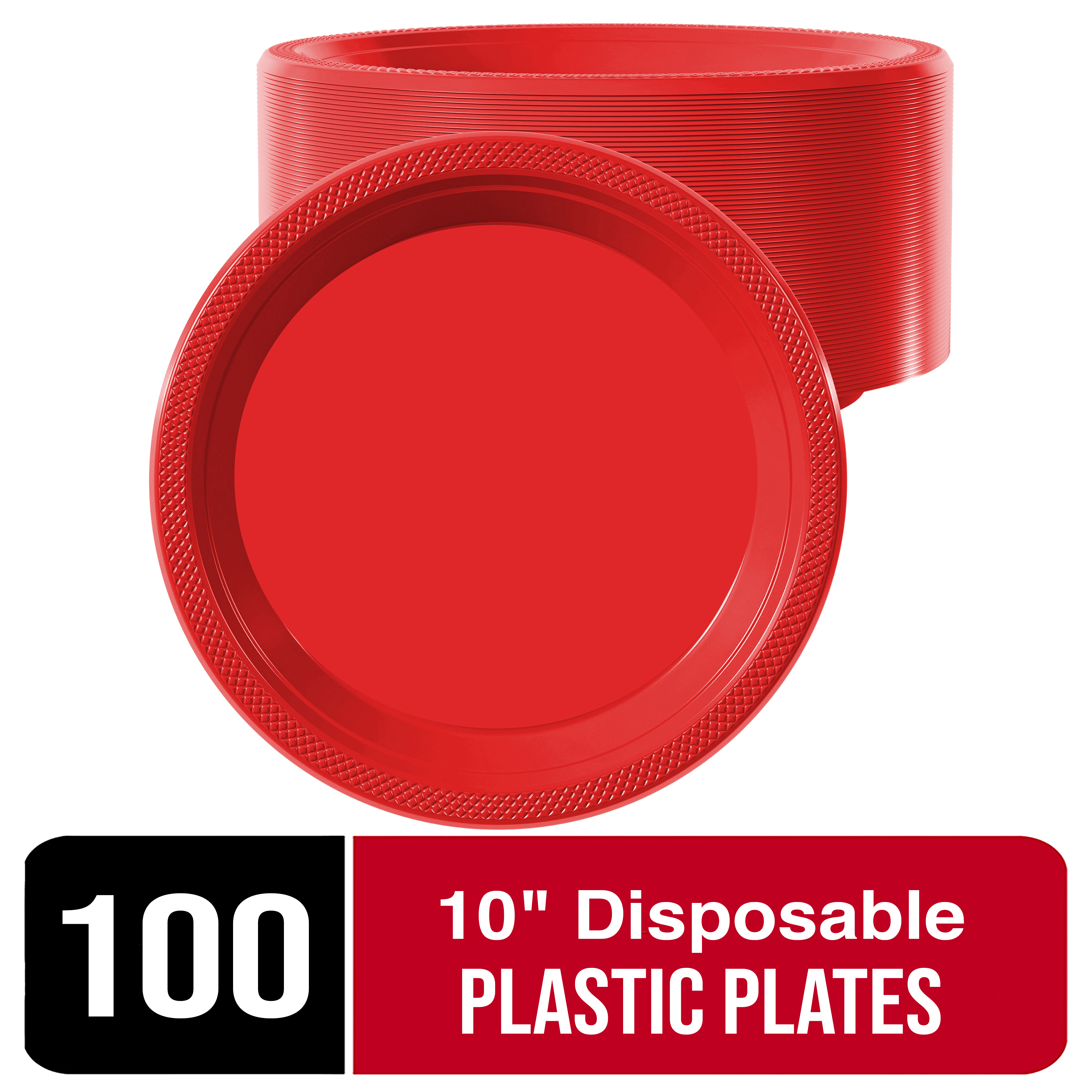 Exquisite 10" Disposable Plastic Plates Bulk 100 Count Red Party