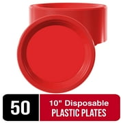 Exquisite 10" Disposable Plates - 50 Count Party Plastic Plates - Red