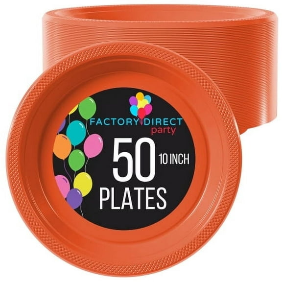 Exquisite Orange 10" Heavy Duty 350 GSM Disposable Plastic Party Plates - 50 Count