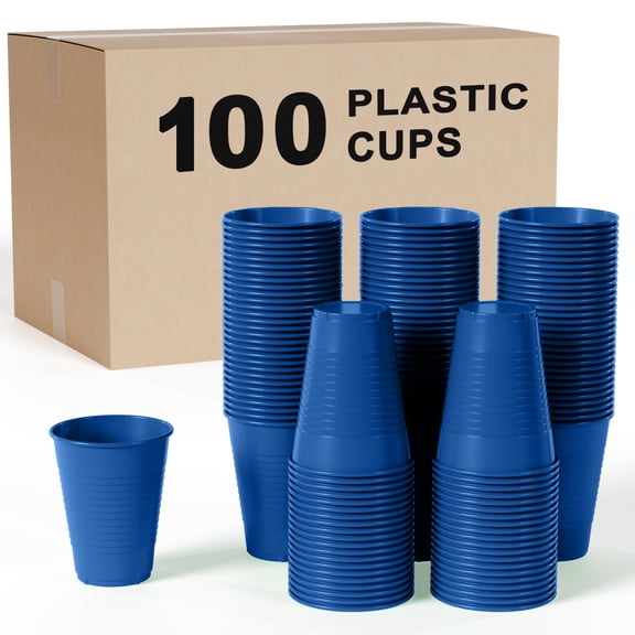 Exquisite 100-Pack 12 oz Dark Blue Disposable Plastic Cups - Durable and Stylish Party Cups
