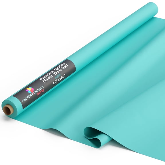 Exquisite 100 ft. x 40 in. Disposable Plastic Tablecloth Rolls - Beach Aqua Solid Print