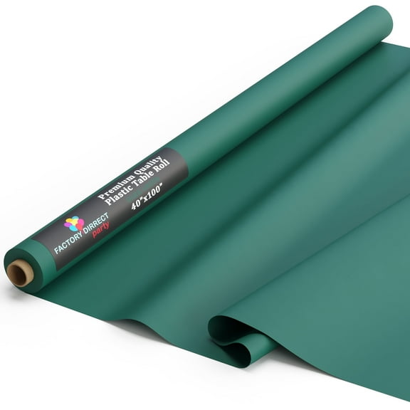 Exquisite 100 ft. x 40 in. Dark Green Plastic Tablecloth Rolls - Disposable Table Cover Rolls