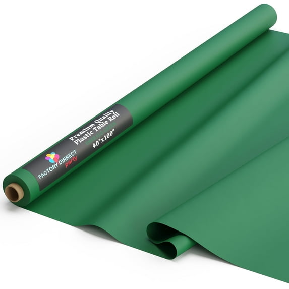 Exquisite 100 ft x 40 in Modern Green Solid Print Plastic Disposable Tablecloths