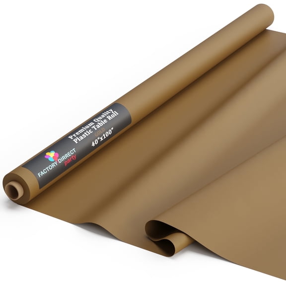 Exquisite 100 ft. x 40 in. Gold Plastic Disposable Tablecloth Rolls - Solid Print
