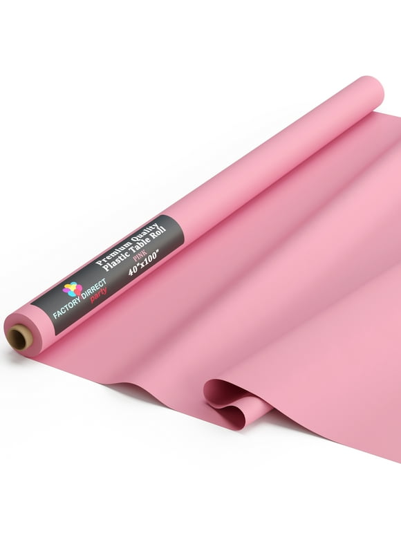 Exquisite 100 ft. x 40 in. Pink Plastic Tablecloth Roll - Pink Table Cover Banquet Roll