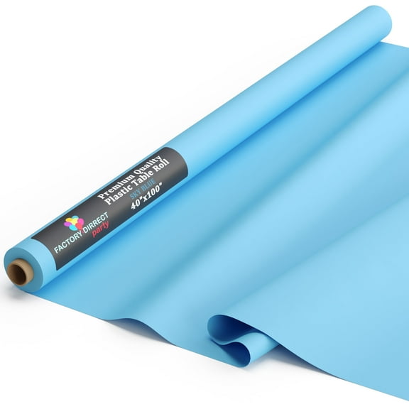 Exquisite 100 ft. x 40 in. Sky Blue Plastic Tablecloth Rolls - Disposable Plastic Table Cover Rolls