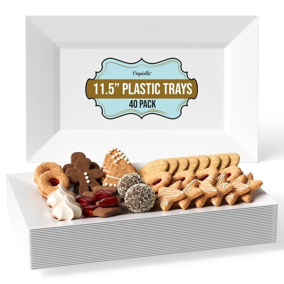 Exquisite 11.5 Inch. White Rectangular Premium Plastic Plates - 40 Count