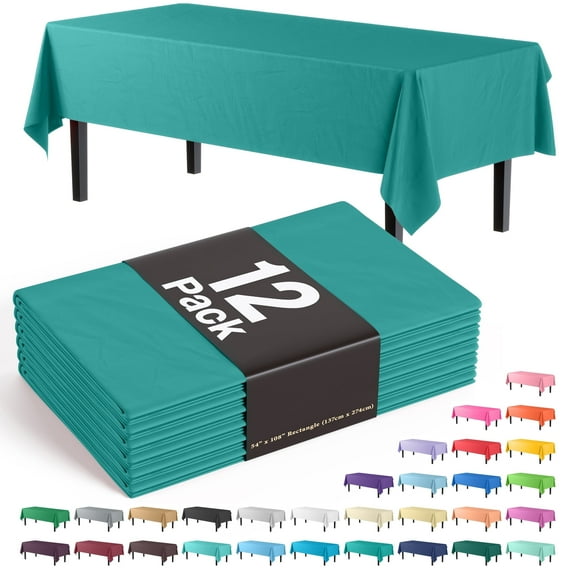 Exquisite 12 Count Premium Waterproof Plastic Tablecloth, 54" x 108" - Teal Solid Print