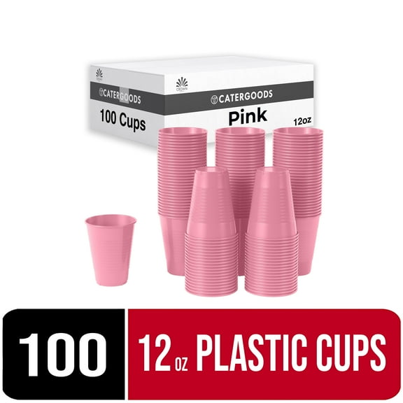 Exquisite 12 Fl Oz Disposable Plastic Cups, 100 Count, 1 Pack, Pink