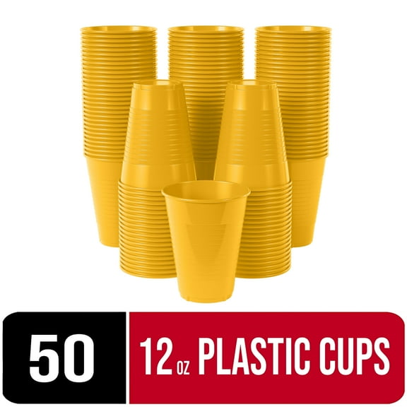 Exquisite 50 Ct 12 Fl Oz Yellow Disposable Plastic Cups, Heavy Duty Party Cups, 1 Pack