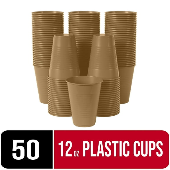 Exquisite 50 Ct 12 Fl Oz Gold Disposable Plastic Cups, Heavy Duty Party Cups, 1 Pack