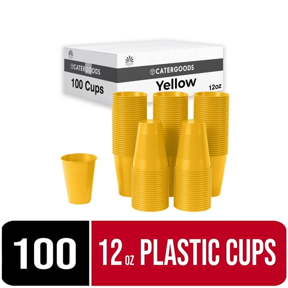 Exquisite 12 Fl Oz Disposable Plastic Cups, Yellow, 100 Count (1 Pack)