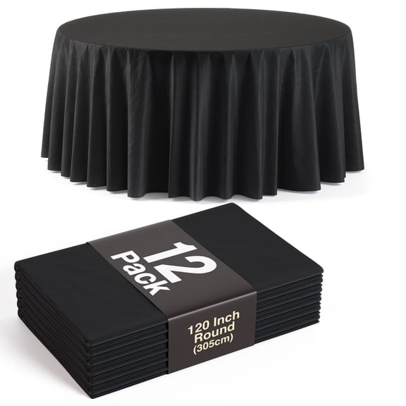 Exquisite 12-Pack Disposable 120-Inch Round Black Plastic Tablecloths for Parties
