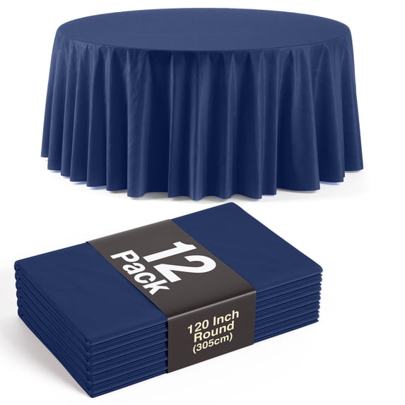 Exquisite 12-Pack Disposable 120-Inch Round Navy Blue Plastic Tablecloths for Parties