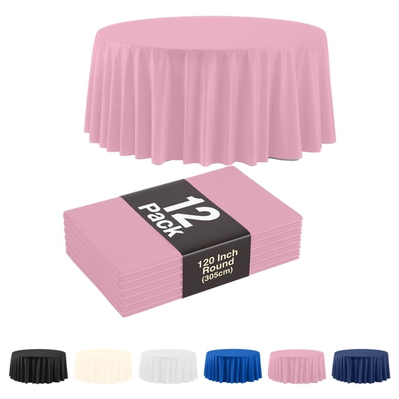 Exquisite 12-Pack Disposable 120-Inch Round Pink Plastic Tablecloths for Parties