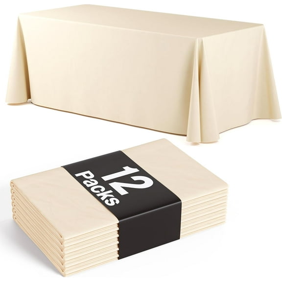 Exquisite 12-Pack Ivory Plastic Disposable Tablecloth - Size: 70 × 120 Inches – Rectangle Table Cover for Parties, Picnics & Formal Events