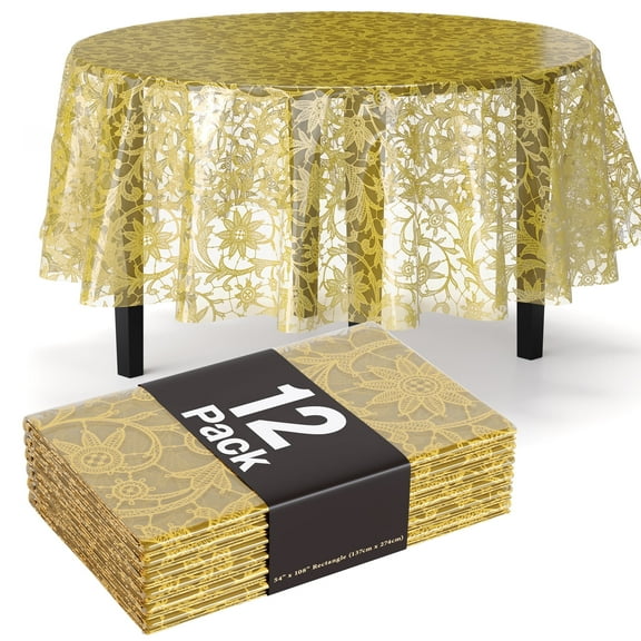 Exquisite 12 Premium Lace Design Plastic 84" Round Party Tablecloths Gold Waterproof