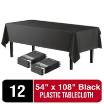 Exquisite 12 Pack Premium Rectangular Plastic Tablecloth, Black, 54" x 108"