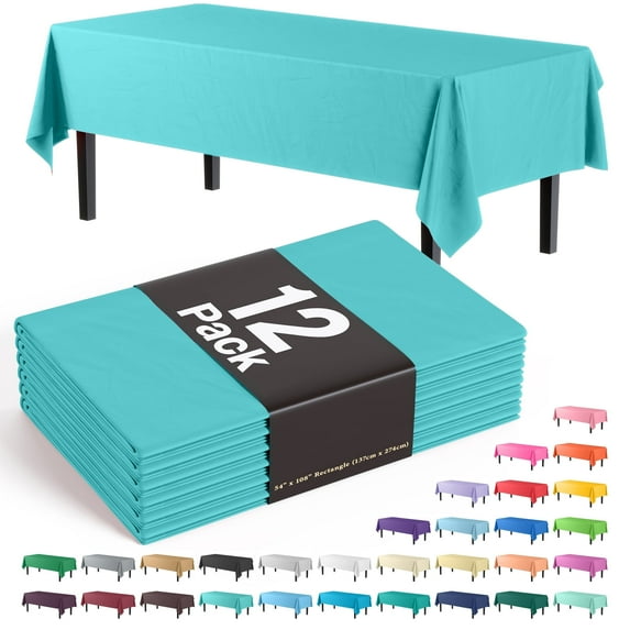 Exquisite 12 Pack Premium Rectangular Plastic Tablecloth Cover 54" x 108" - Aqua