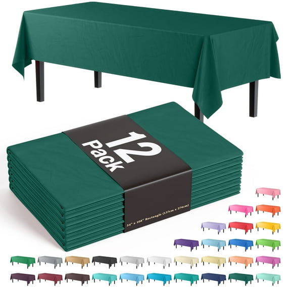 Exquisite 12 Pack Premium Rectangular Plastic Tablecloth Cover 54" x 108" - Dark Green