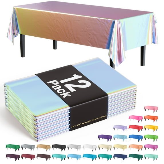 Exquisite 12 Pack Premium Rectangular Plastic Tablecloth Cover 54" x 108" - Iridescent