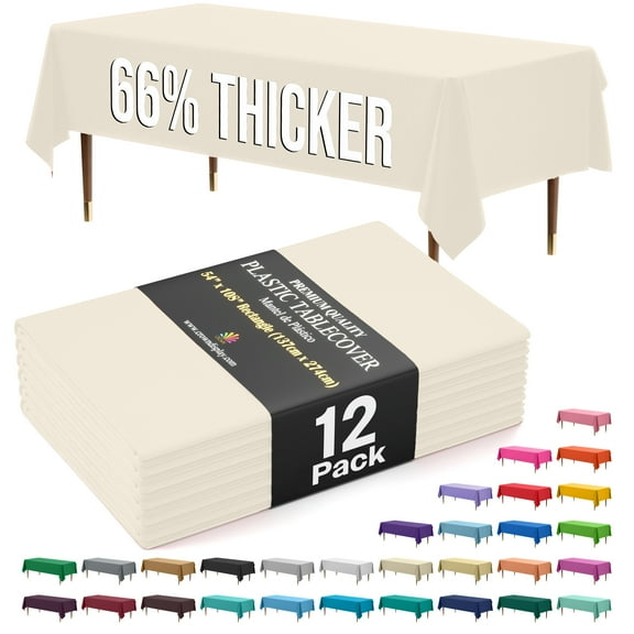 Exquisite 12 Pack Premium Rectangular Plastic Tablecloth Cover 54" x 108" - Ivory