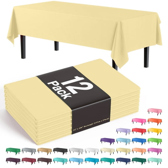 Exquisite 12 Pack Premium Rectangular Plastic Tablecloth Cover 54" x 108" - Light Yellow