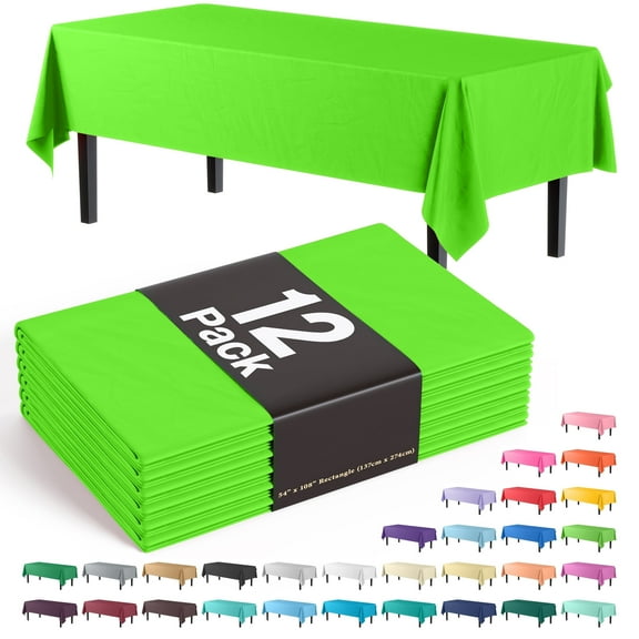 Exquisite 12 Pack Premium Rectangular Plastic Tablecloth Cover 54" x 108" - Lime Green
