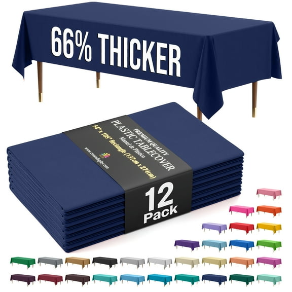 Exquisite 12 Pack Premium Rectangular Plastic Tablecloth Cover 54" x 108" - Navy Blue