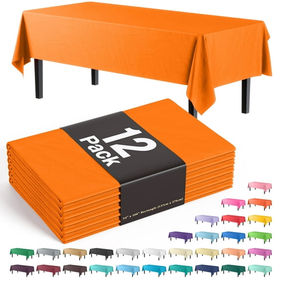 Exquisite 12 Pack Premium Rectangular Plastic Tablecloth Cover 54" x 108" - Orange