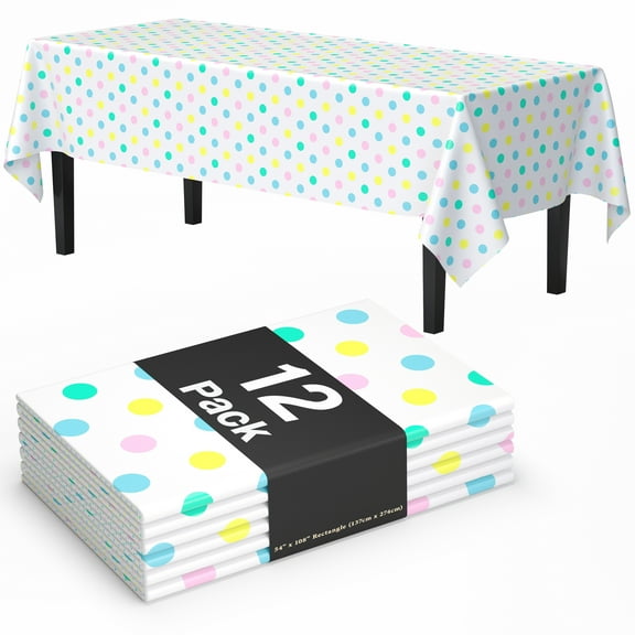 Exquisite Disposable Plastic Tablecloth - 108" x 54" - Pastel Polka Dot - 12 Pack
