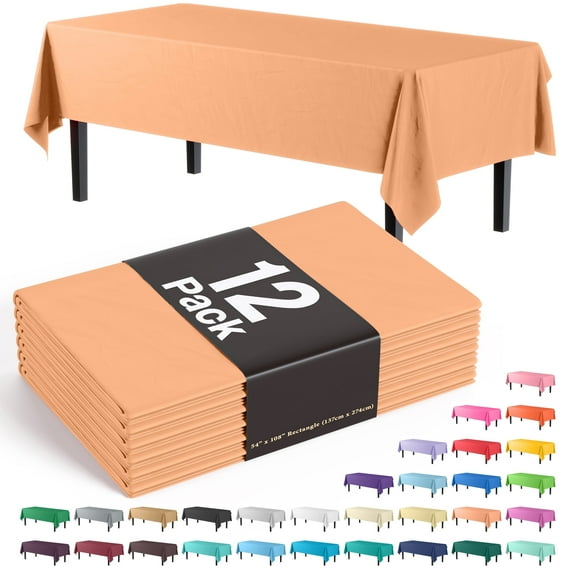 Exquisite 12 Pack Premium Rectangular Plastic Tablecloth Cover 54" x 108" - Peach