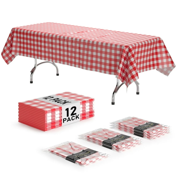 Exquisite Premium Disposable 54" x 108" Classic Fourth-of-July Red Check Plastic Tablecloths