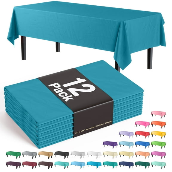 Exquisite 12 Pack Premium Rectangular Plastic Tablecloth Cover 54" x 108" - Turquoise