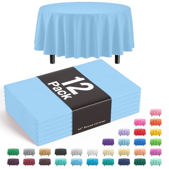Exquisite 12 Premium Light Blue Plastic 84" Round Party Tablecloths Waterproof