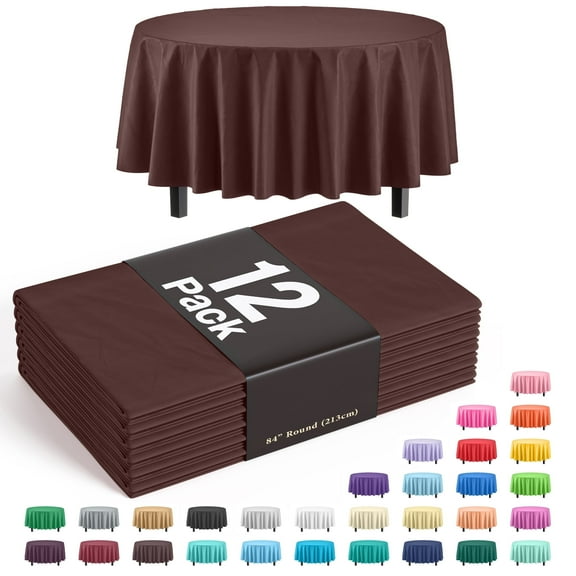 Exquisite 12 Premium Brown Plastic 84" Round Party Tablecloths Waterproof
