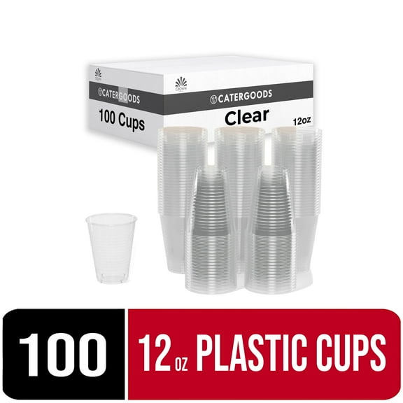 Exquisite 12 oz Disposable Cups - 100 Heavy Duty Plastic Cups - Clear