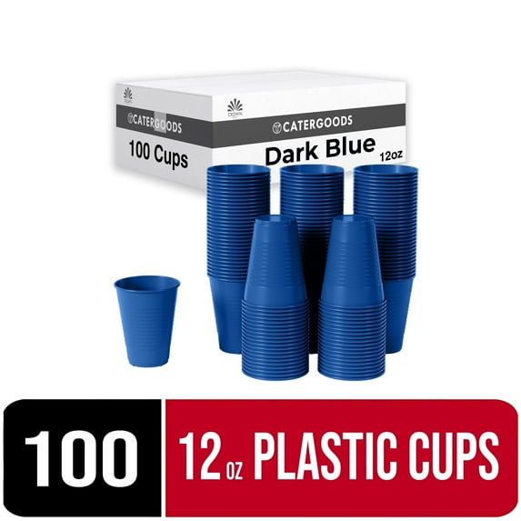 Exquisite 12 oz Disposable Cups - 100 Heavy Duty Plastic Cups - Dark Blue