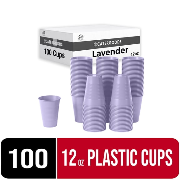 Exquisite 12 oz Disposable Cups - 100 Heavy Duty Plastic Cups - Lavender