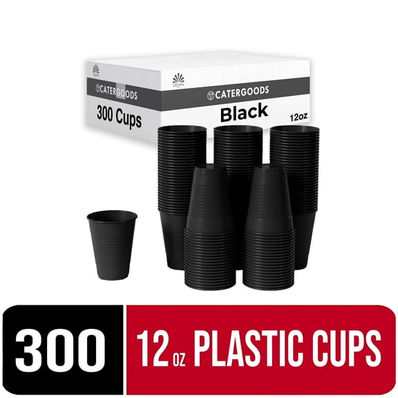 Exquisite 12 oz Disposable Cups - 300 Heavy Duty Plastic Cups - Black