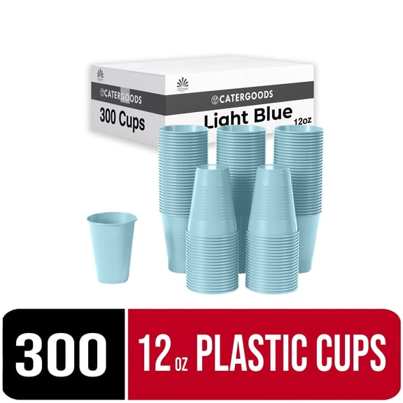Exquisite 12 oz Disposable Cups -300 Heavy Duty Plastic Cups - Light Blue