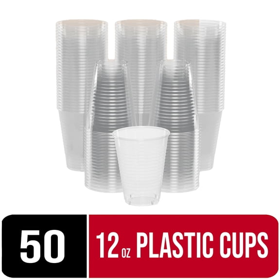 Exquisite 50 Ct 12 Fl Oz Clear Disposable Plastic Cups, Heavy Duty Party Cups, 1 Pack
