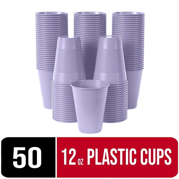 Exquisite 50 Ct 12 Fl Oz Lavender Disposable Plastic Cups, Heavy Duty Party Cups, 1 Pack