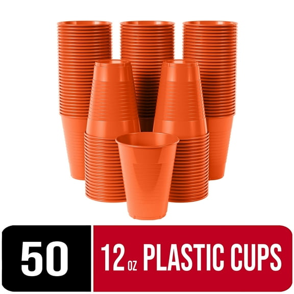 Exquisite 50 Ct 12 Fl Oz Orange Disposable Plastic Cups, Heavy Duty Party Cups, 1 Pack