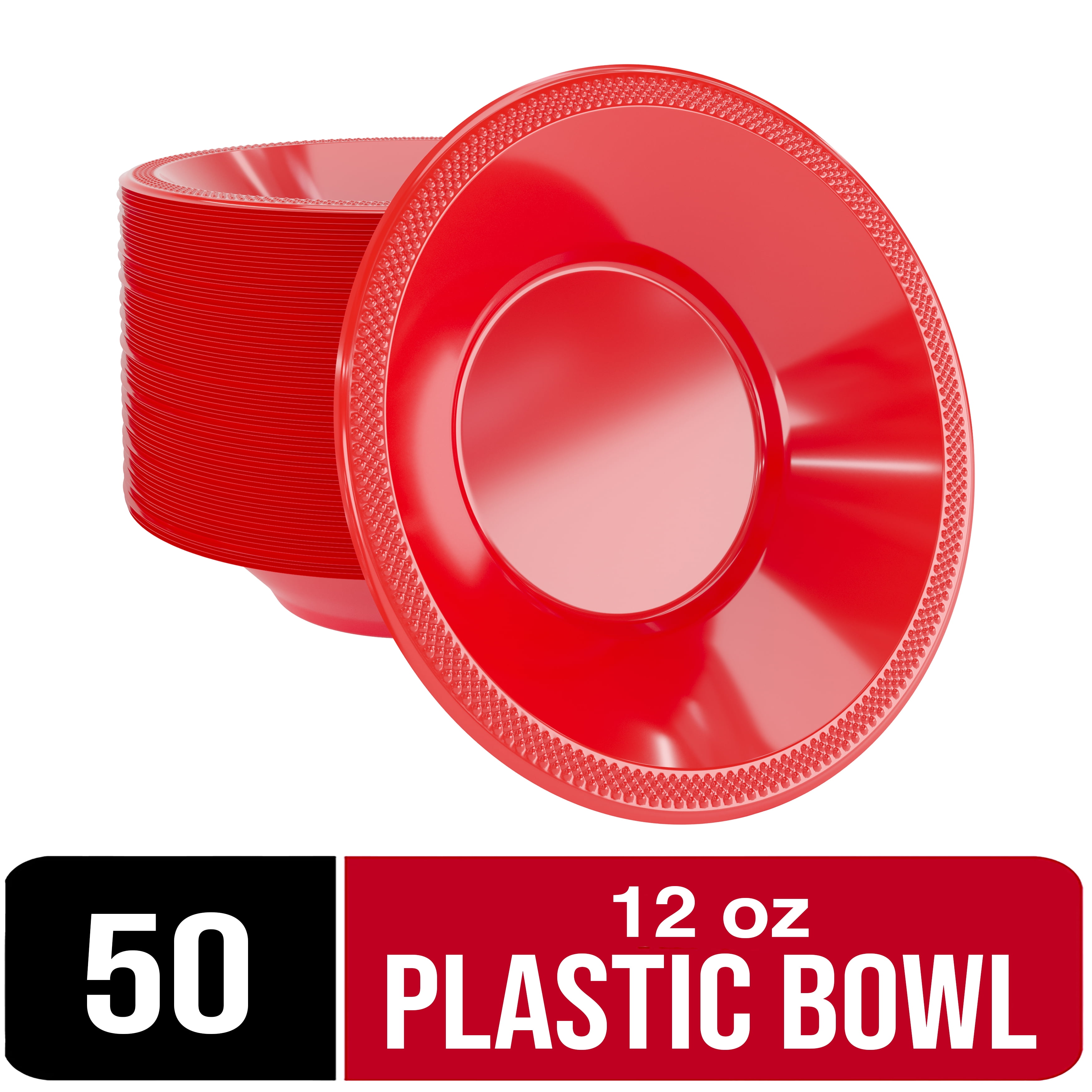 Exquisite 12 oz Red Plastic Bowls 50 Disposable Bowls
