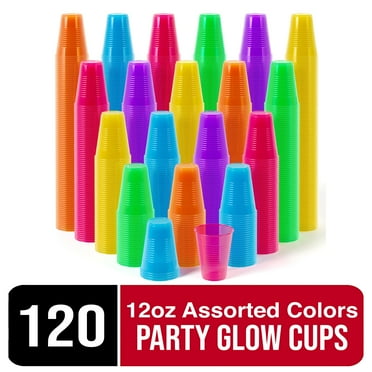 Exquisite 120 Disposable Plastic Cups, 12 fl oz, Solid Print Blacklight Party, Multicolor, 2 Pack