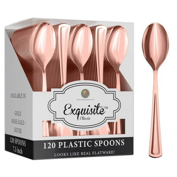 Exquisite 120 Pack Rose Gold Plastic Spoons - Heavy Duty - Disposable - Ideal for Catering & Parties