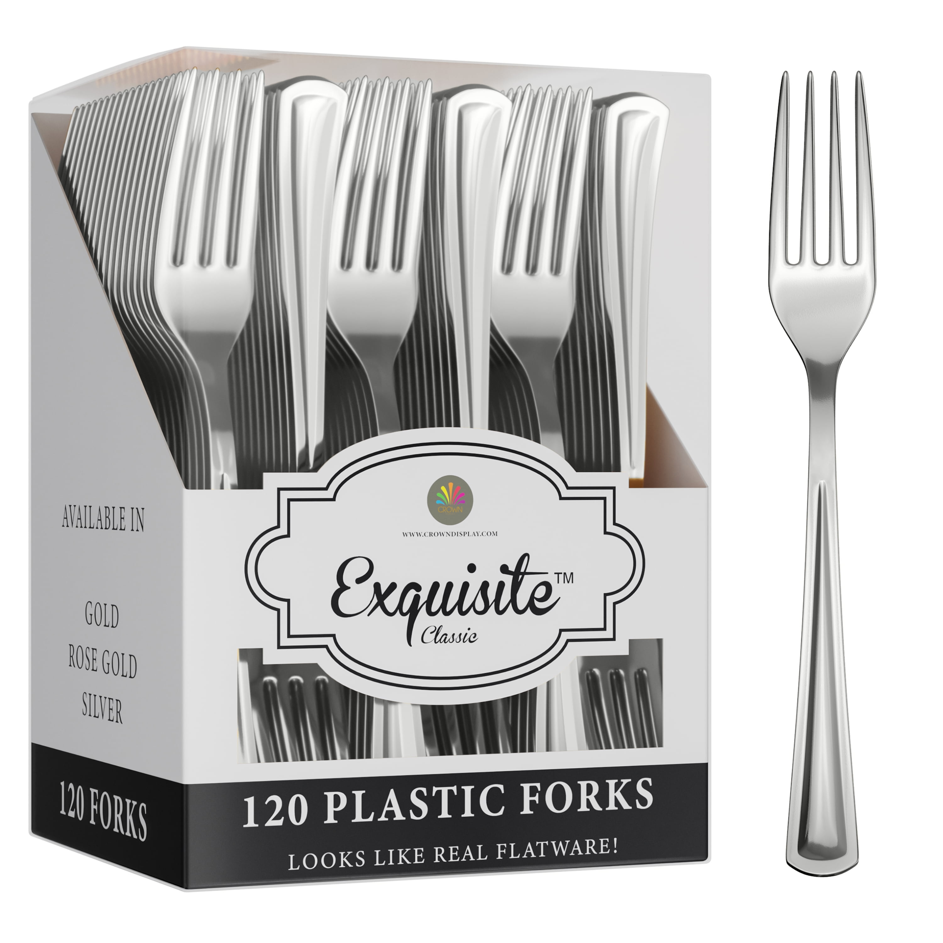 Exquisite Premium Heavyweight 120 Pack Silver Plastic Forks - Durable ...