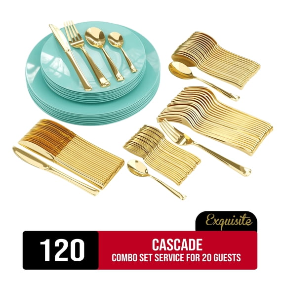 Exquisite Cascade Disposable Dinnerware Combo Set, 120 Piece, Service for 20